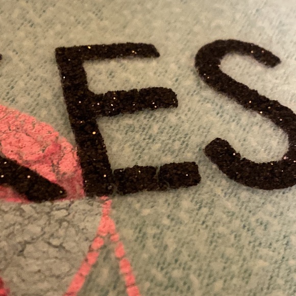 Teal “cupcakes for breakfast” shirt. Glitter font. Brand- pop up Size- M Girls - Picture 2 of 3